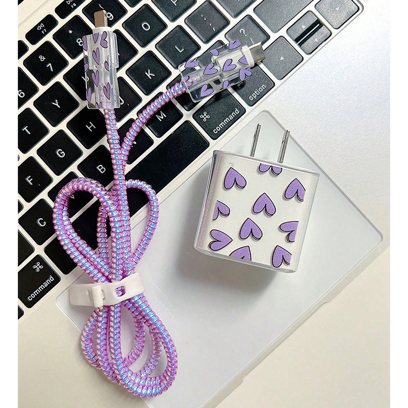 4 Em 1 Amor Coração Carregamento Protetor De Cabo De Dados Caso Para iPhone 18W 20W Carregador Enrolador Acessórios