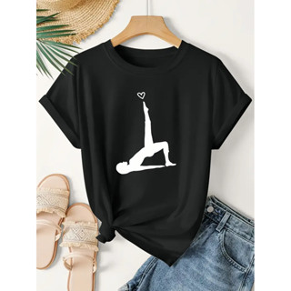 Camiseta Feminina Pilates Elegante Praticantes Fitness 100% Algodão Casual T-shirt Solto Manga Curta em Oferta na Shopee