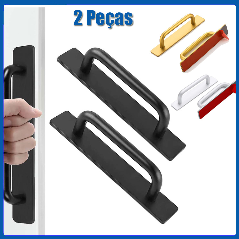 Maçaneta de porta sem furo de liga de alumínio, 2 peças, adequada para portas de vidro de varanda e portas de armário de em Oferta na Shopee