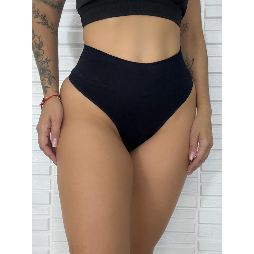 Kit Calcinha Modeladora  Fio Importada Canelada Pala Dupla Cintura Alta