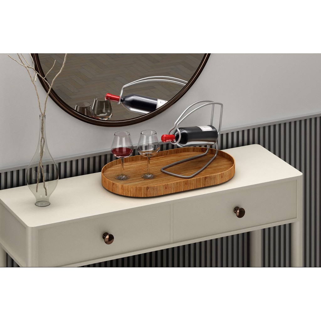 Bandeja Decorativa Oval em Madeira Laminada Cinamomo destaque sua decoração com elegância e praticidade