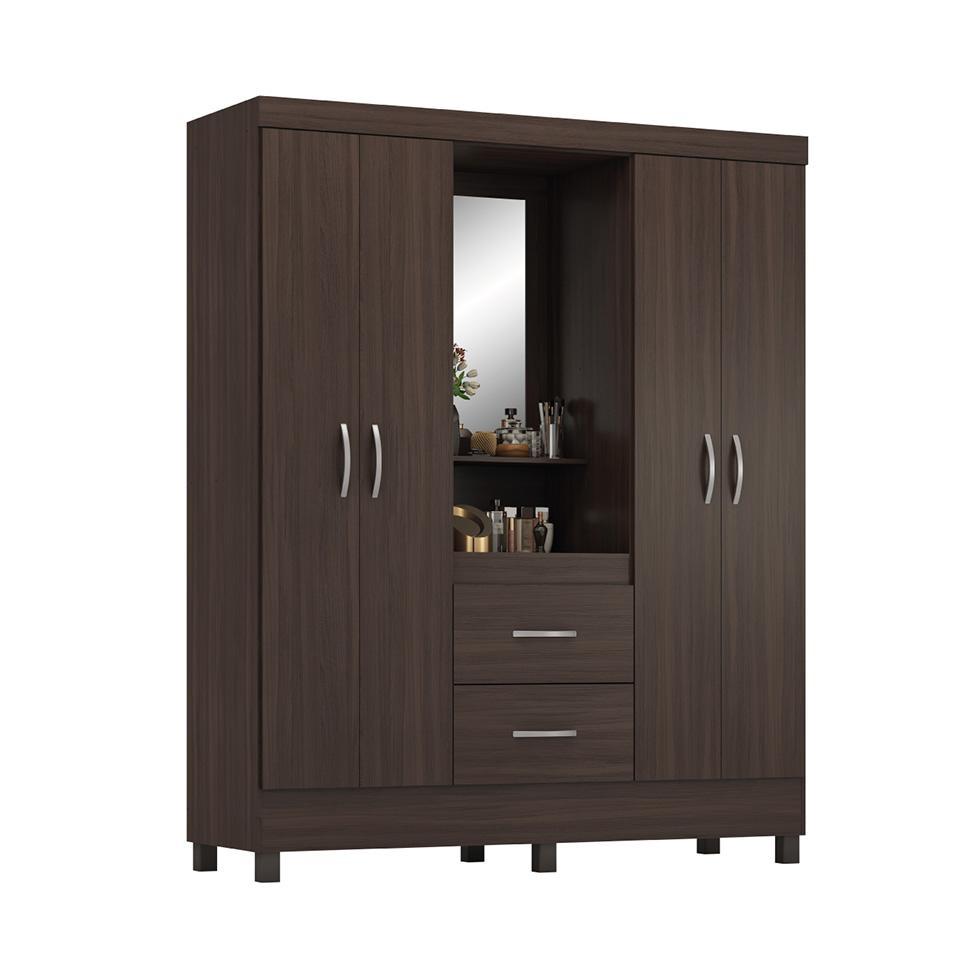 Guarda-Roupa Solteiro Embers 4 Portas 2 Gavetas Café em Oferta na Shopee