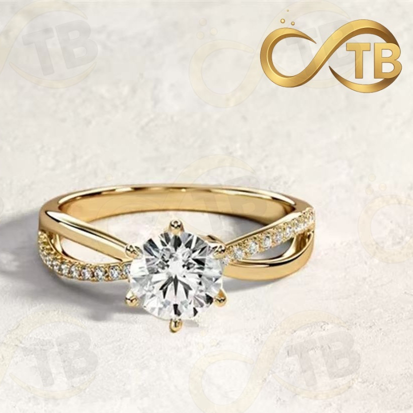 TB Brinquedos Ouro e Prata Anel de Compromisso Diamante Redondo Zirconias Design Elegante  Presente