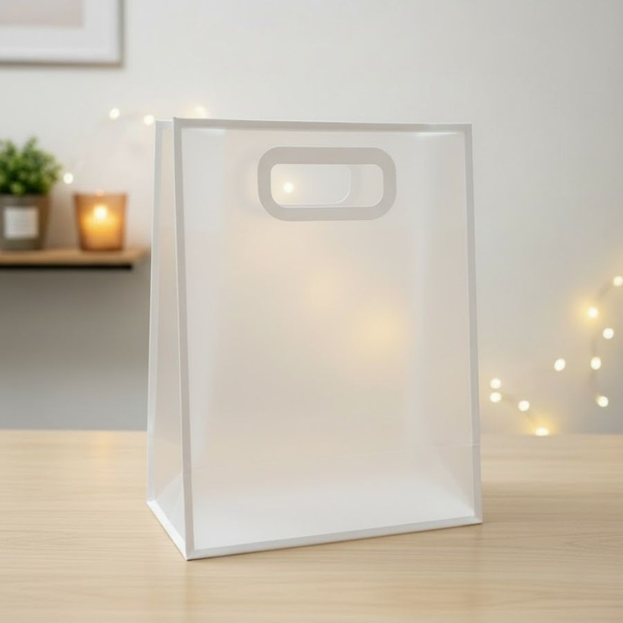 Sacola Transparente Fosca Pvc Alça Plana Branco -  27x21x11cm - 12 unidades - Rizzo em Oferta na Shopee