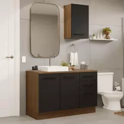 Conjunto Gabinete para Banheiro 120cm 3 Portas 3 Gavetas Agata Madesa 01 R