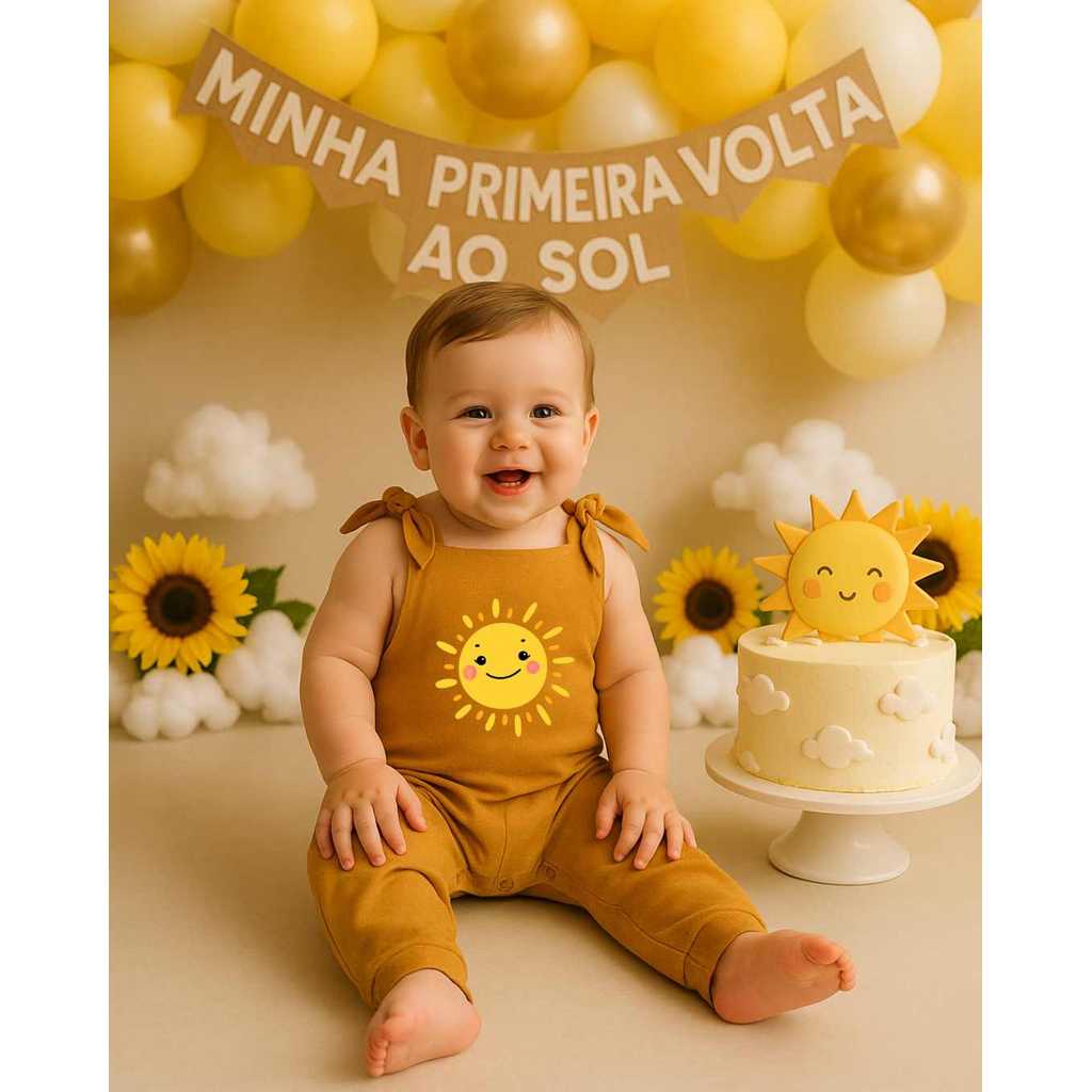 Jardineira Macacão Bebê Malha 30.1 Primeira Volta ao Sol 1 ano em Oferta na Shopee