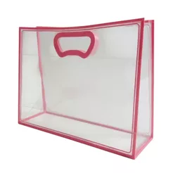 Sacola Transparente Fosca Horizontal Pvc Alça Plana Rosa Claro - 22x30x9cm - 1 unidade - Cromus - Rizzo
