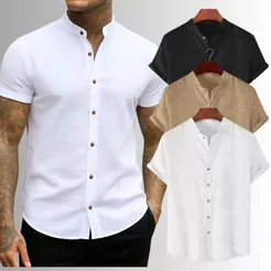 Camisa Masculina Gola Padre Social Manga Curta Premium