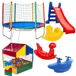 Pula Pula 2,30m + Piscina De Bolinhas 1m + 500 Bolinhas + Escorrega Médio + 2 Gangorra 1L + 1 G2