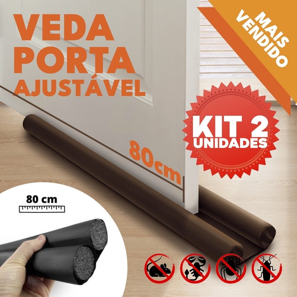 Kit 2 Veda Porta Proteção Protetor de Porta Rolinho Impermeável Duplo 80cm Comprimento em Oferta na Shopee