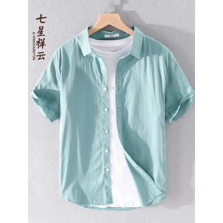 Verão fino algodão camisa gola camiseta masculina de manga curta colarinho roupas superiores na moda solta meia manga t 