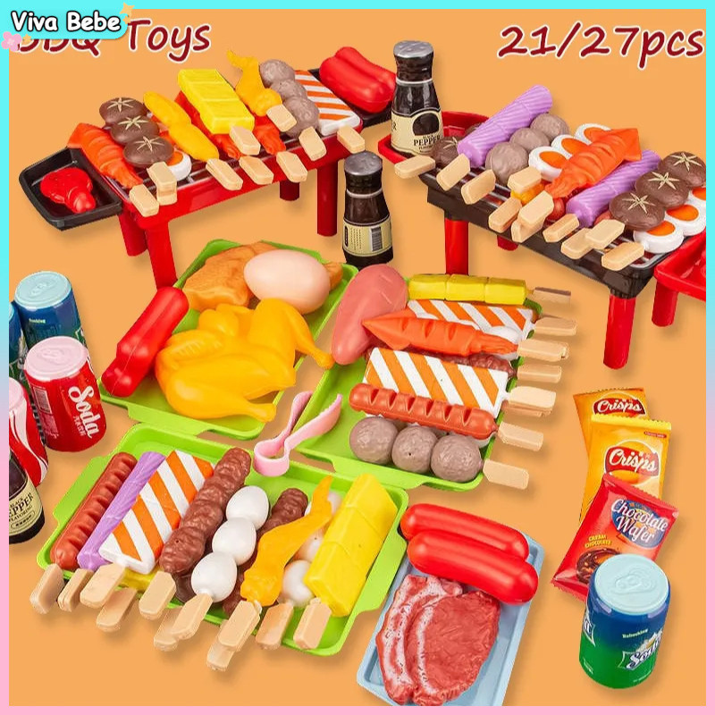 Kit21/27 pcs Brinquedo Comidinha Infantil Kit Churrasco Divertido com Espetinhos e Acessórios
