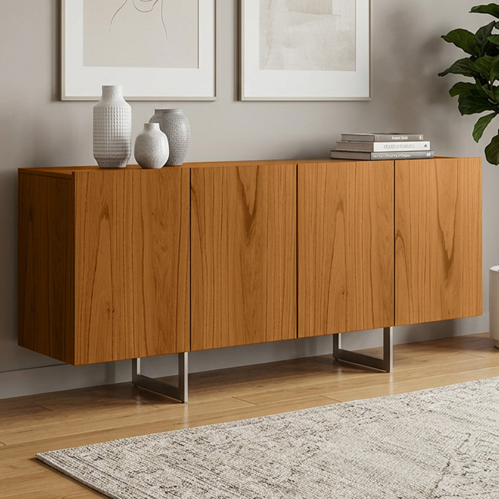 Aparador Buffet Para Sala de Jantar 4 Portas 160cm Pés Industrial Benita N01 Cinamomo Champanhe - Lyam Decor