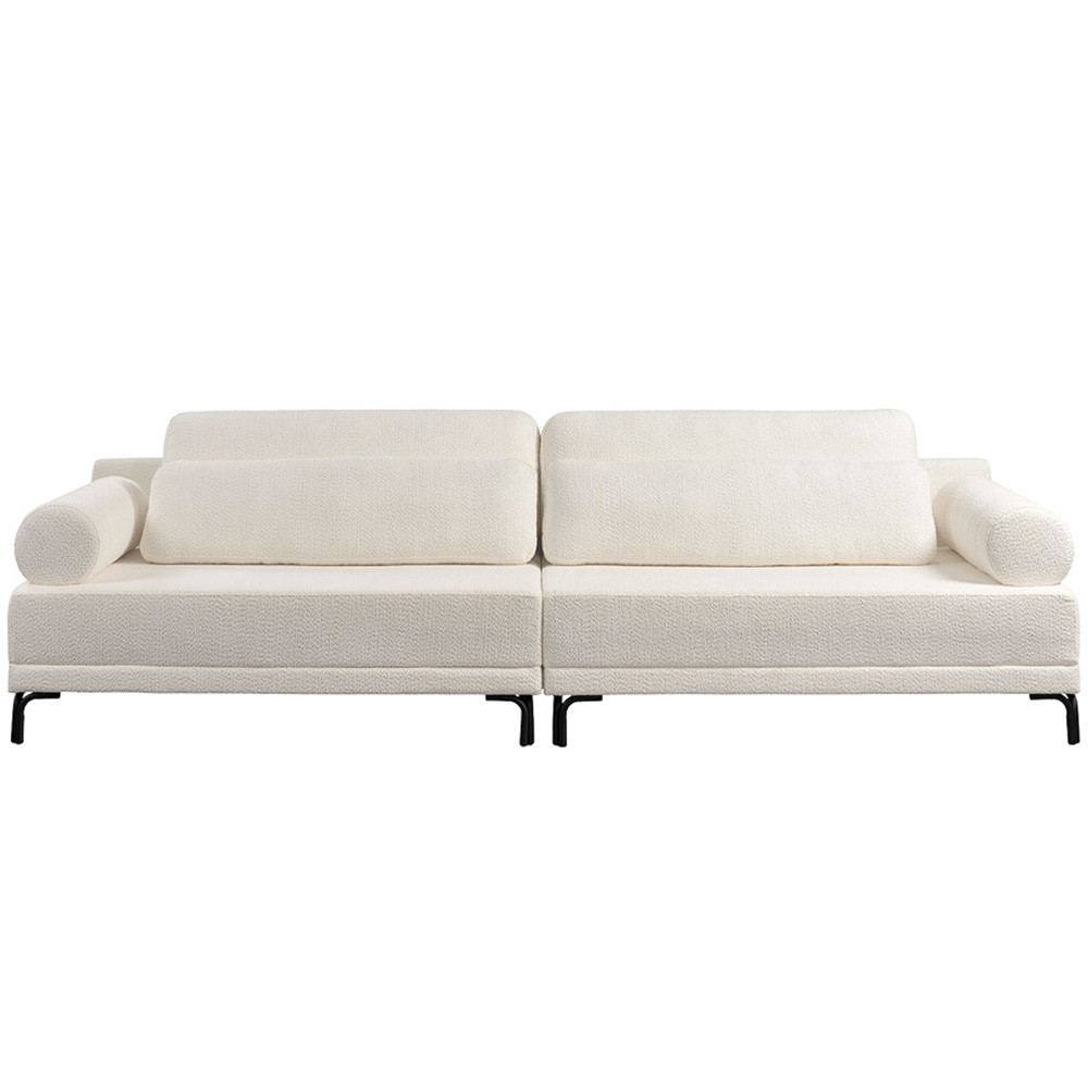 Sofá 3 Lugares Para Sala Living Pés Metálicos 254cm Mondo K01 Bouclê Creme - Lyam Decor — imagem 2 de 2