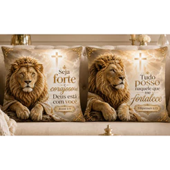 Kit 2 Capas de Almofadas Familia Leão de Deus fofinha 45x45 - Estampada Decoração Sala