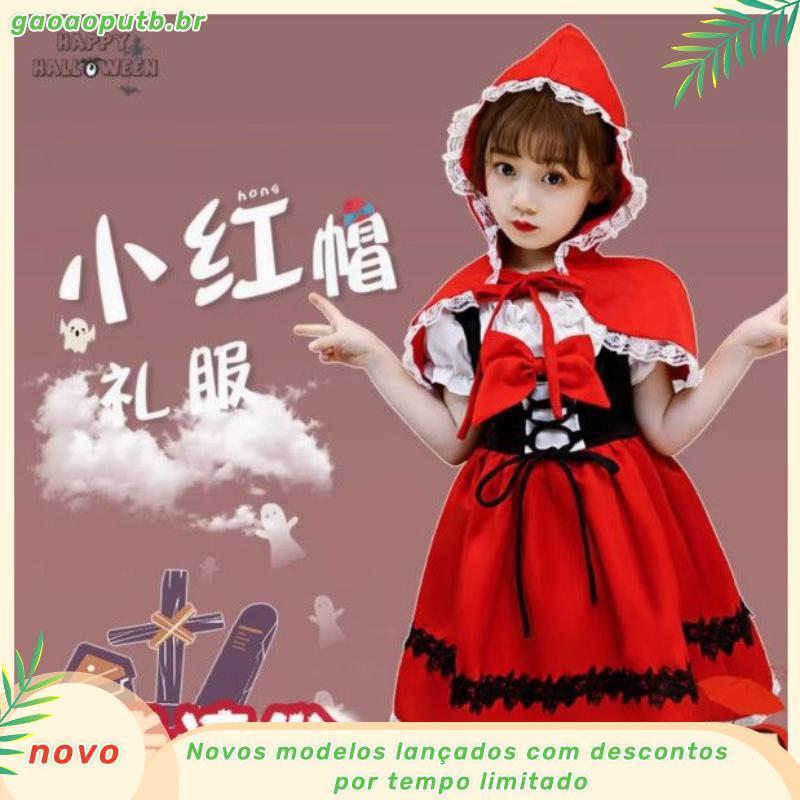 Novo traje infantil de Halloween para meninas, fantasia de chapeuzinho vermelho, cosplay, festa de máscaras, fantasia de