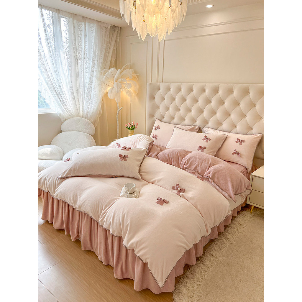 Inverno uma classe leite velo cama saia conjunto de quatro peças mais velo engrossado antiestático Coral flanela princes