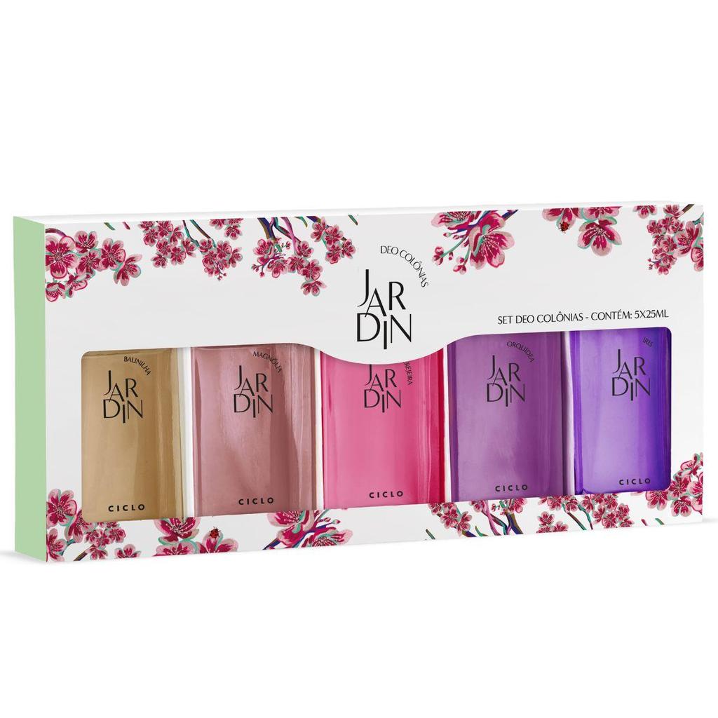Conjunto Estojo Miniaturas Jardin 25ml Perfume Deo Colonia Bolsa Ciclo Cosméticos