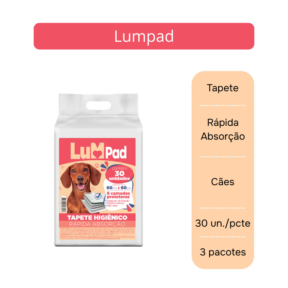 Tapete Higiênico Neutro 60x60 LumPad - 90 unids (3 pacotes)