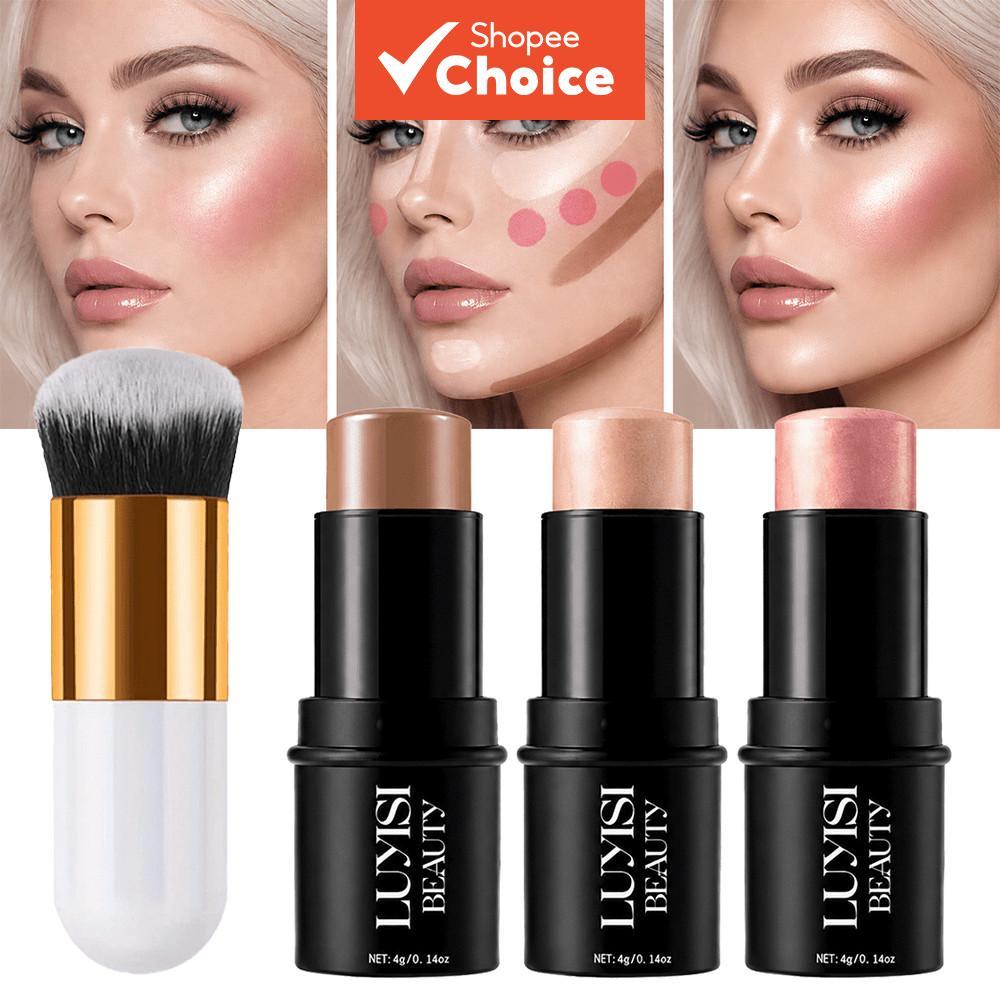 Bastão de Contorno 4 pçs/conjunto, Bastão de Realce, Bastão de Blush, Pincel de Contorno, Define o Contorno do Rosto,