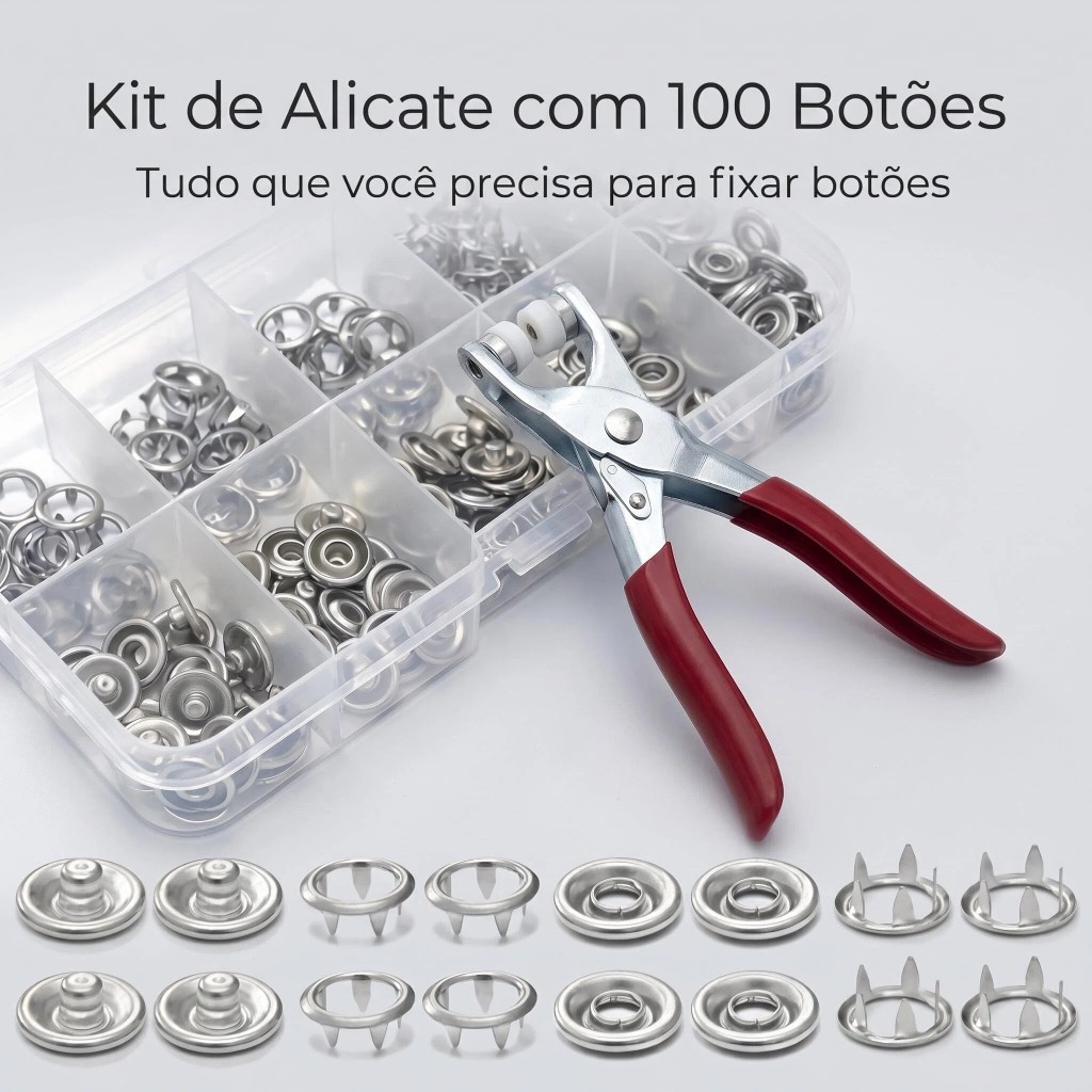 Alicate Aplicador Para Botao De Metal De Pressao Roupa Bebe com 100 botões de roupas