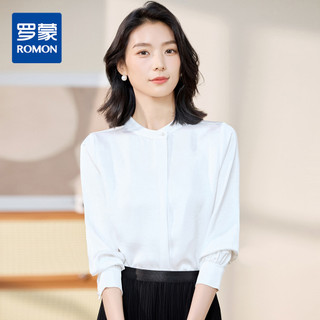 [Elegante intelectual] Camisa feminina Romon de manga comprida com gola redonda, simples e confortável, combinada B