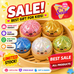 8,5cm/5cm Squishy Glitter Dumpling Simulação Alívio Do Estresse Para Brinquedo Infantil