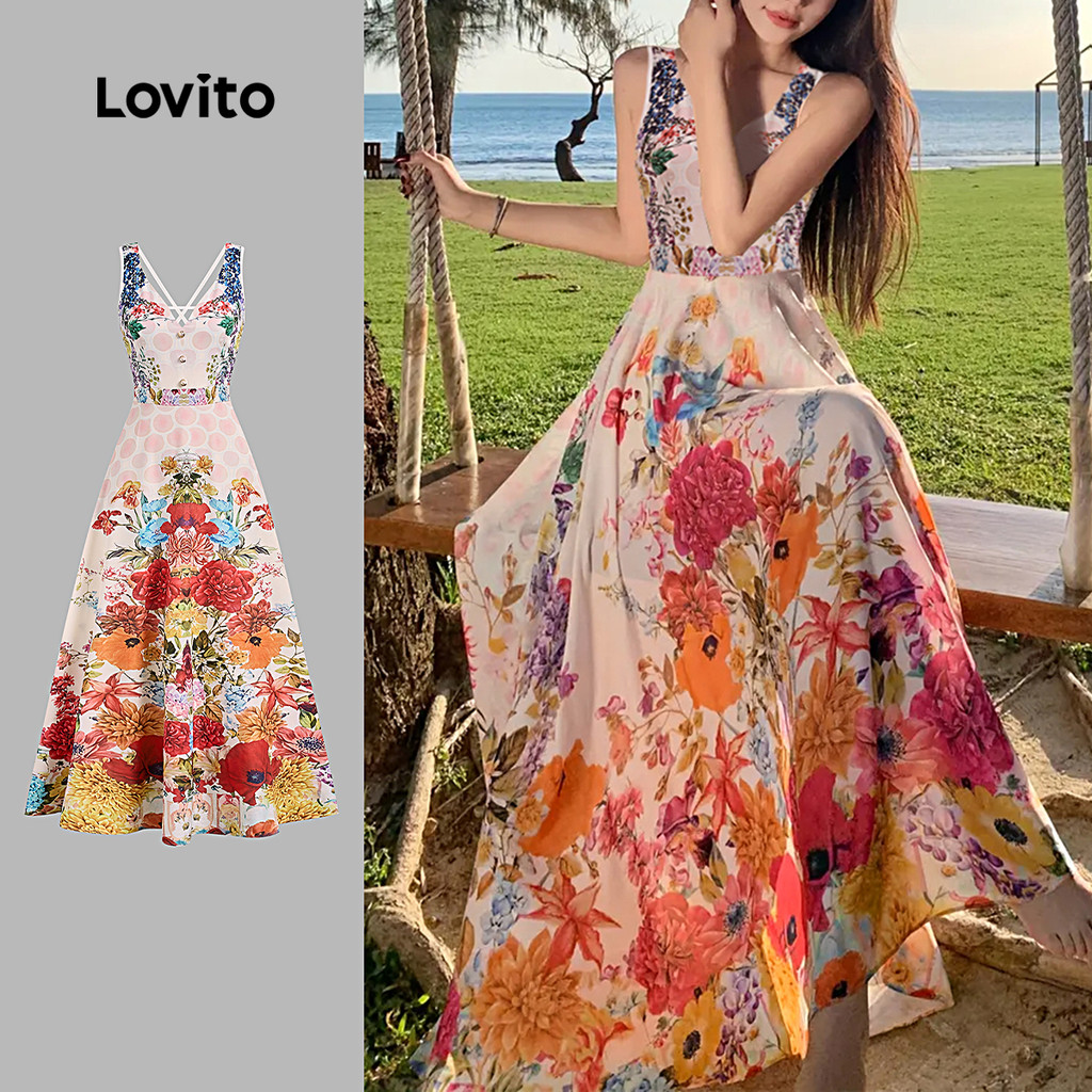 Lovito Férias Vestido Com Cadarço Para Primavera/verão Feminino Bordado L149LD47