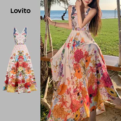 Lovito Férias Vestido Com Cadarço Para Primavera/verão Feminino Bordado L149LD474