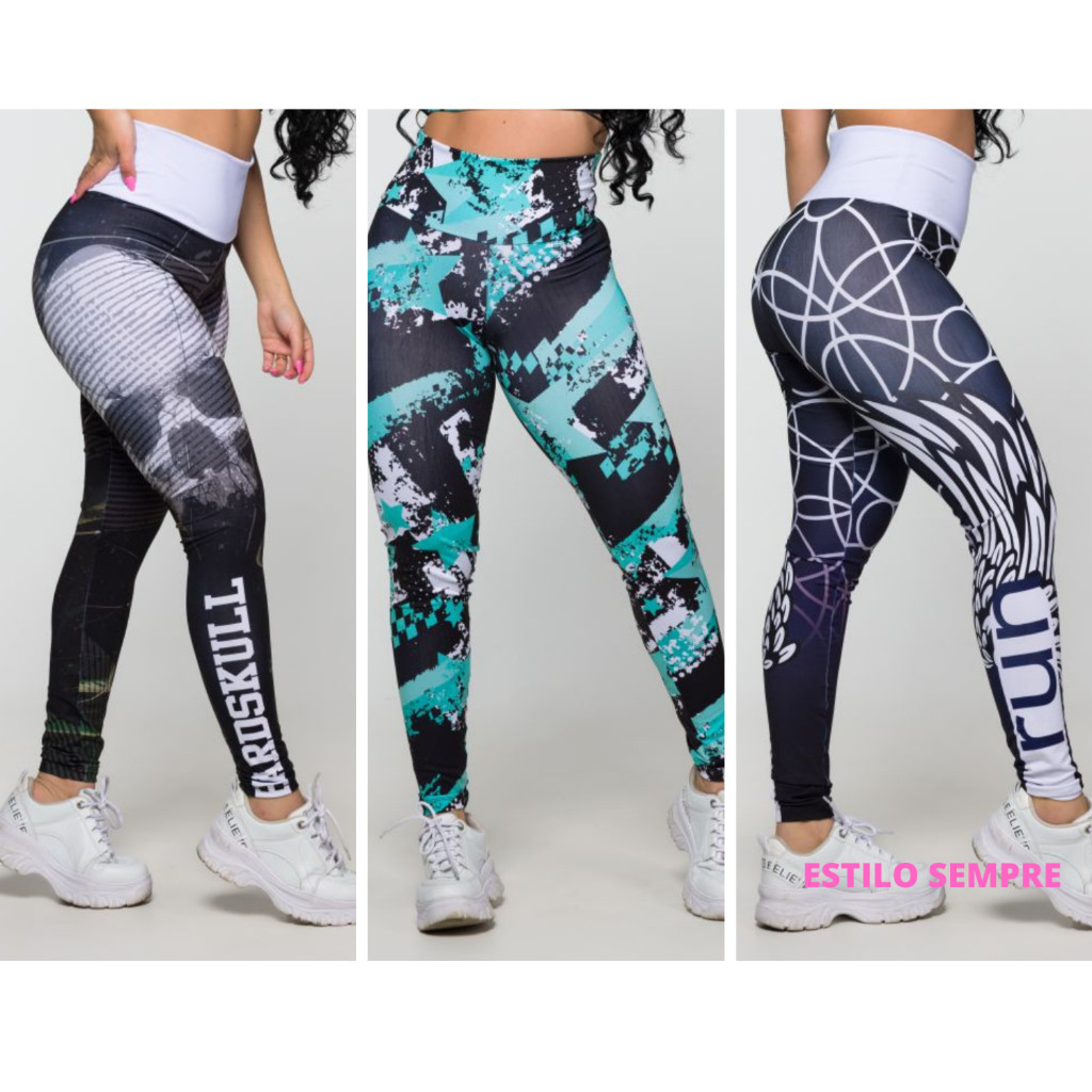 Kit 3 Calça Legging Leg Fitness Moda Academia Suplex Ginástica Sublimada Cintura Alta Lançamento Barato
