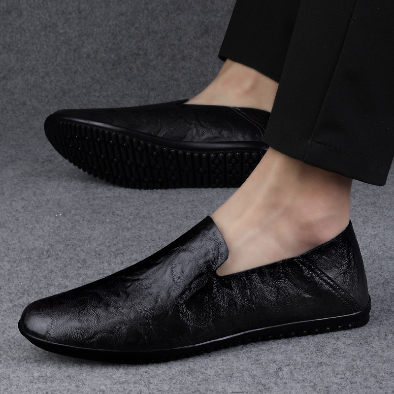 Sapatos de couro masculinos de couro genuíno britânico sapatos casuais masculinos jovens ervilhas de um Pedal sapatos pr