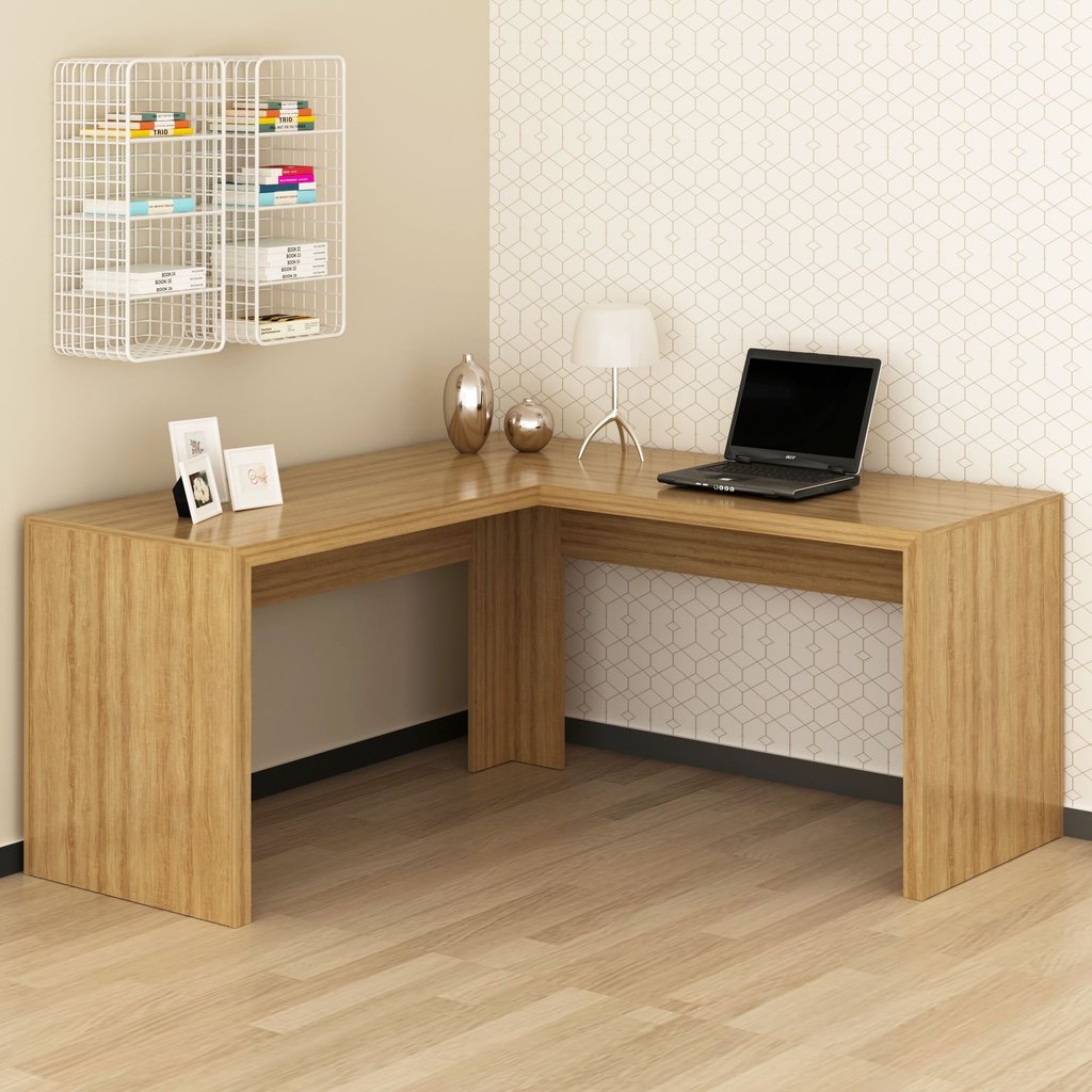 Escrivaninha Mesa Escritório Angular em L ME4116 157,3cm Amêndoa Marrom Amêndoa