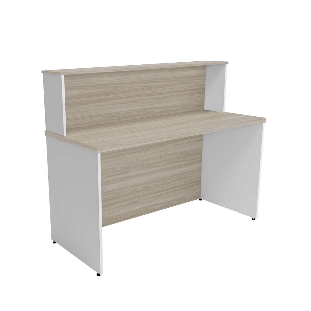 Balcão Atendimento Recepção Consultório 120x60cm Bege/Carvalho/Branco Carvalho/Branco
