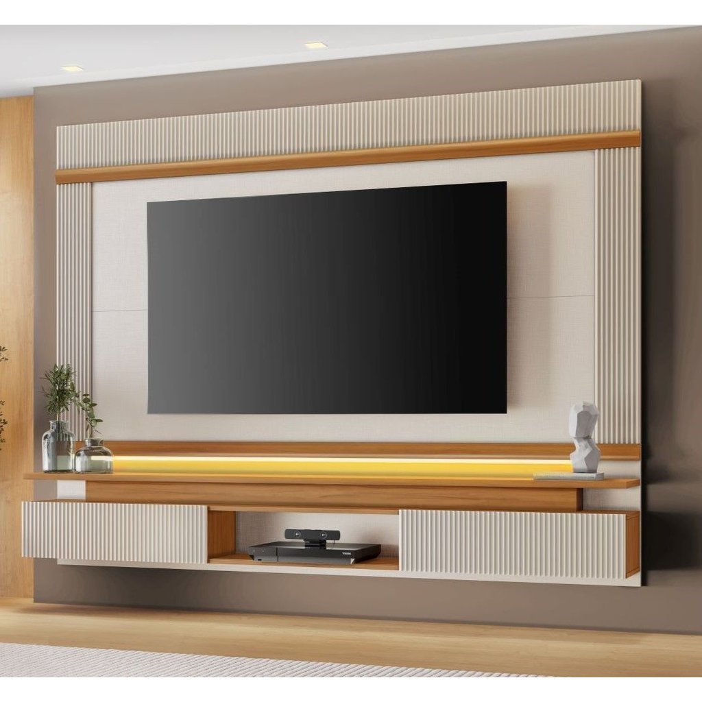 Painel para TV até 75 Polegadas 100% MDF 212,8CMX167,2cm Canelado Branco