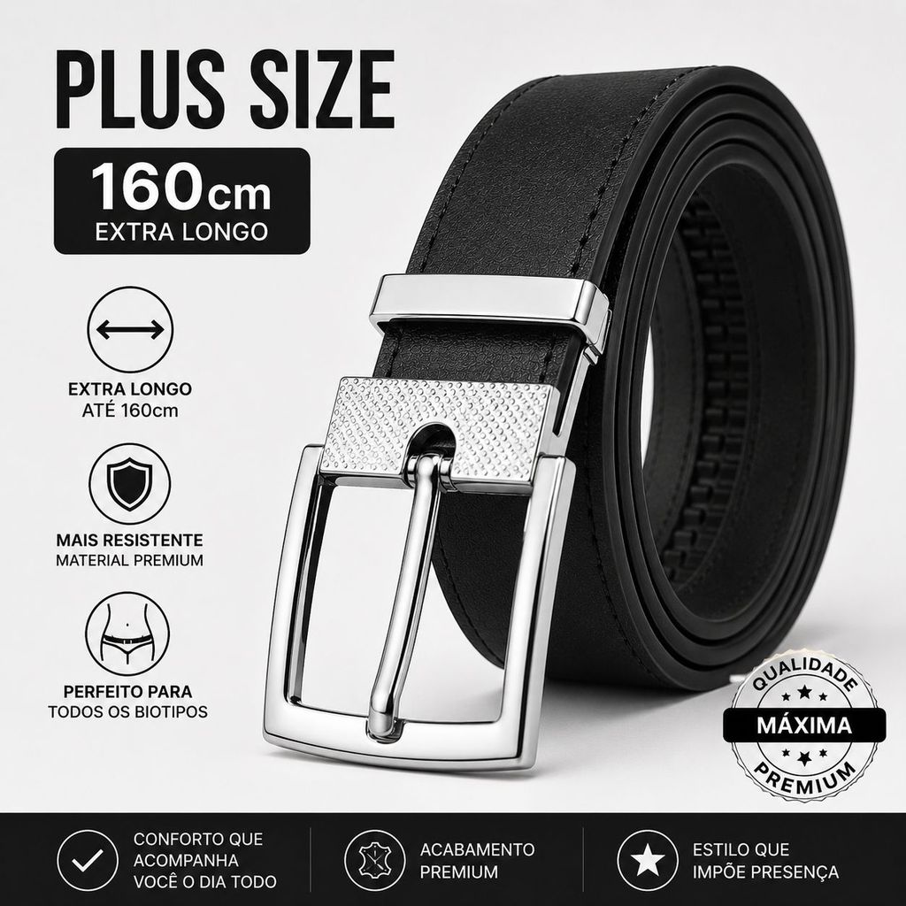 Cinto Masculino PLUS-SIZE couro ajustavel 160cm dupla fece fivela prata, postamos no mesmo dia