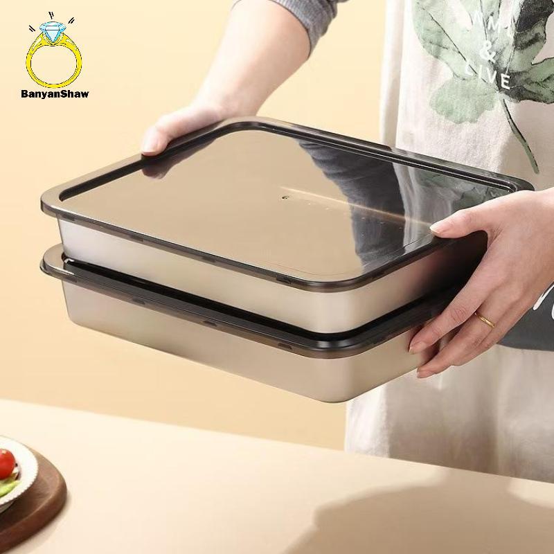 [BANY] Caixa De Armazenamento De Cozinha , Organizador De Geladeira , Recipientes De Alimentos De Aço Inoxidável , Bande
