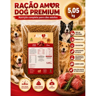 Ração Cachorro Premium 5kg Amor Dog Carne 18% Proteina Adulto Todas Raças