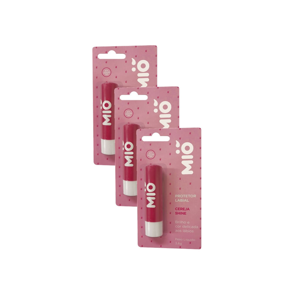 Kit 3 Protetor Labial Mió Sabor Cereja Shine 3,6g