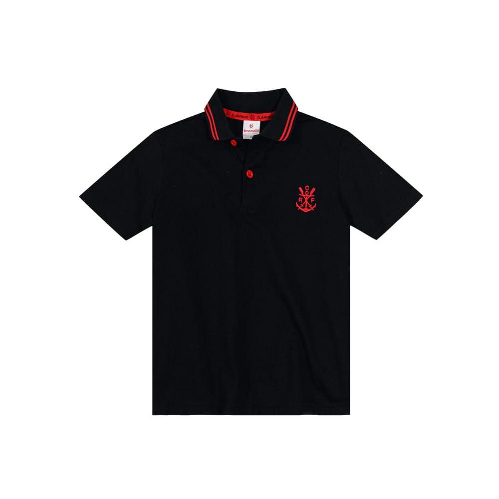 Camiseta Polo Unissex Flamengo Infantil Brandili Preto