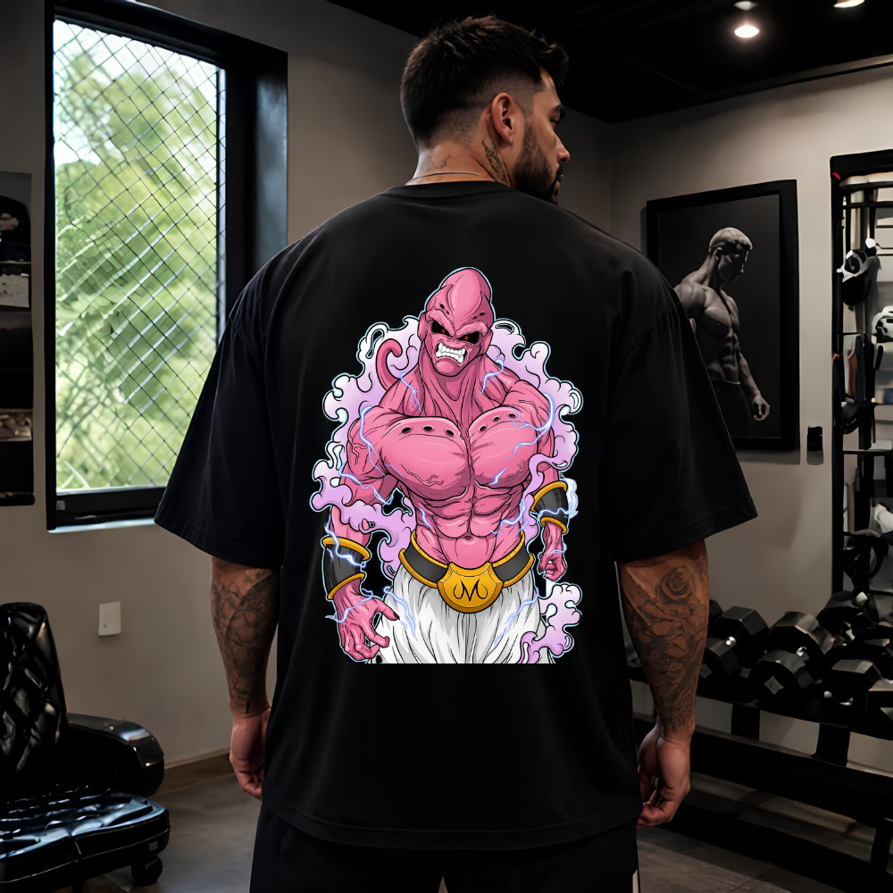 Camisa Oversized Streetwear Majin Boo Estilo Anime Dragon Ball Estampado Para Musculação 100% Confortavel Lançamento 