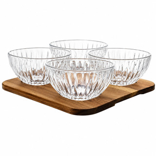 Kit Petisqueira de Madeira + 4 Tigela de vidro Tábua de Petisco Com Bowl de Vidro - Hauskraft