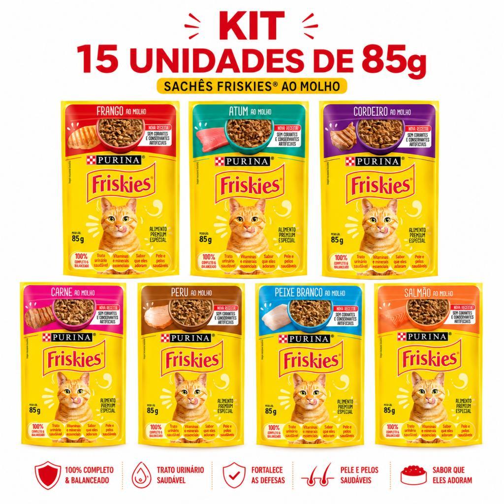 Sache Friskies Gatos caixa com 15 unidades de 85g cada sabores diversos