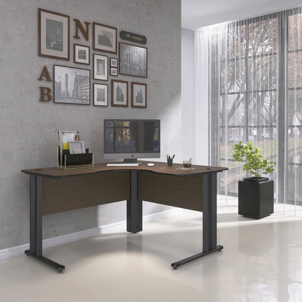 Escrivaninha Mesa Escritório em L Estação de Trabalho 1200 Maxxi 120cm Preto e Walnut Marrom Preto/Walnut
