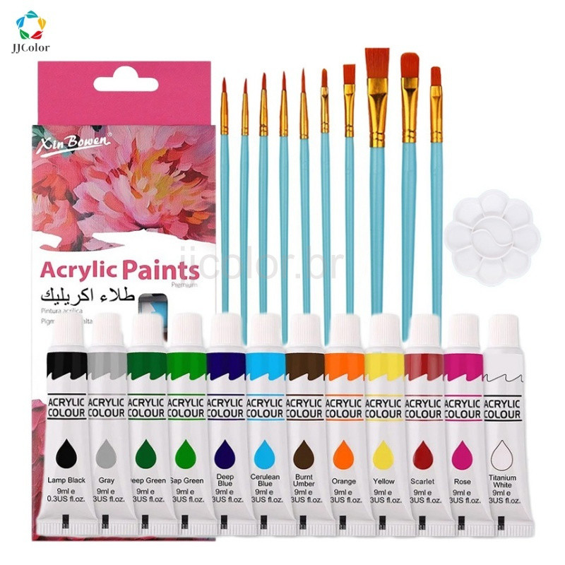 12 Cores Tinta Acrílica Para Tela 9/12ml À Prova D'água Tubo Kit Desenho Infantil Materiai De Arte