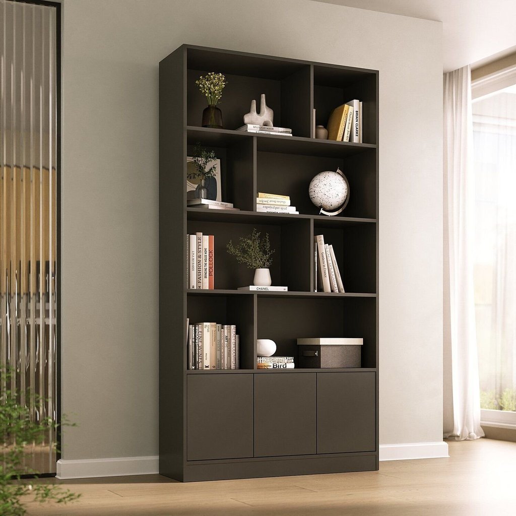 Estante de Livros 100% MDF 94CMX180,5cm 3 Portas 8 Nichos Versatile Yescasa Preto Preto