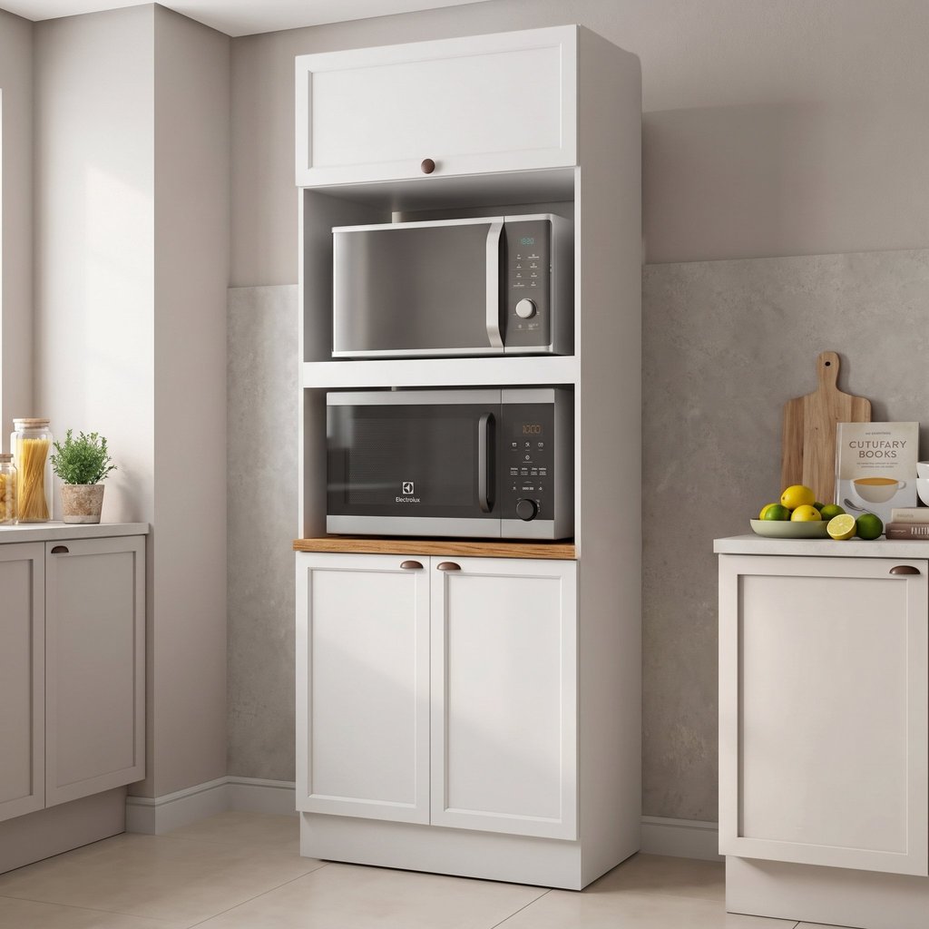 Paneleiro Duplo Torre Quente 3 Portas 2 Nichos para Micro-Ondas 213x70cm Unna Yescasa Branco Branco