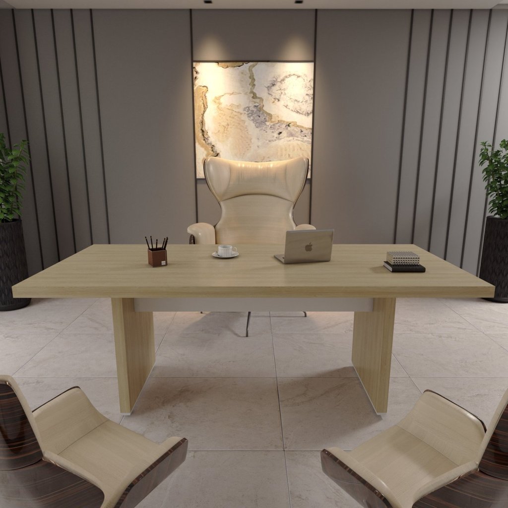 Mesa para Escritório e Reunião 2 Metros em Tamburato Executiva Branco/Carvalho Artany Carvalho/Branco