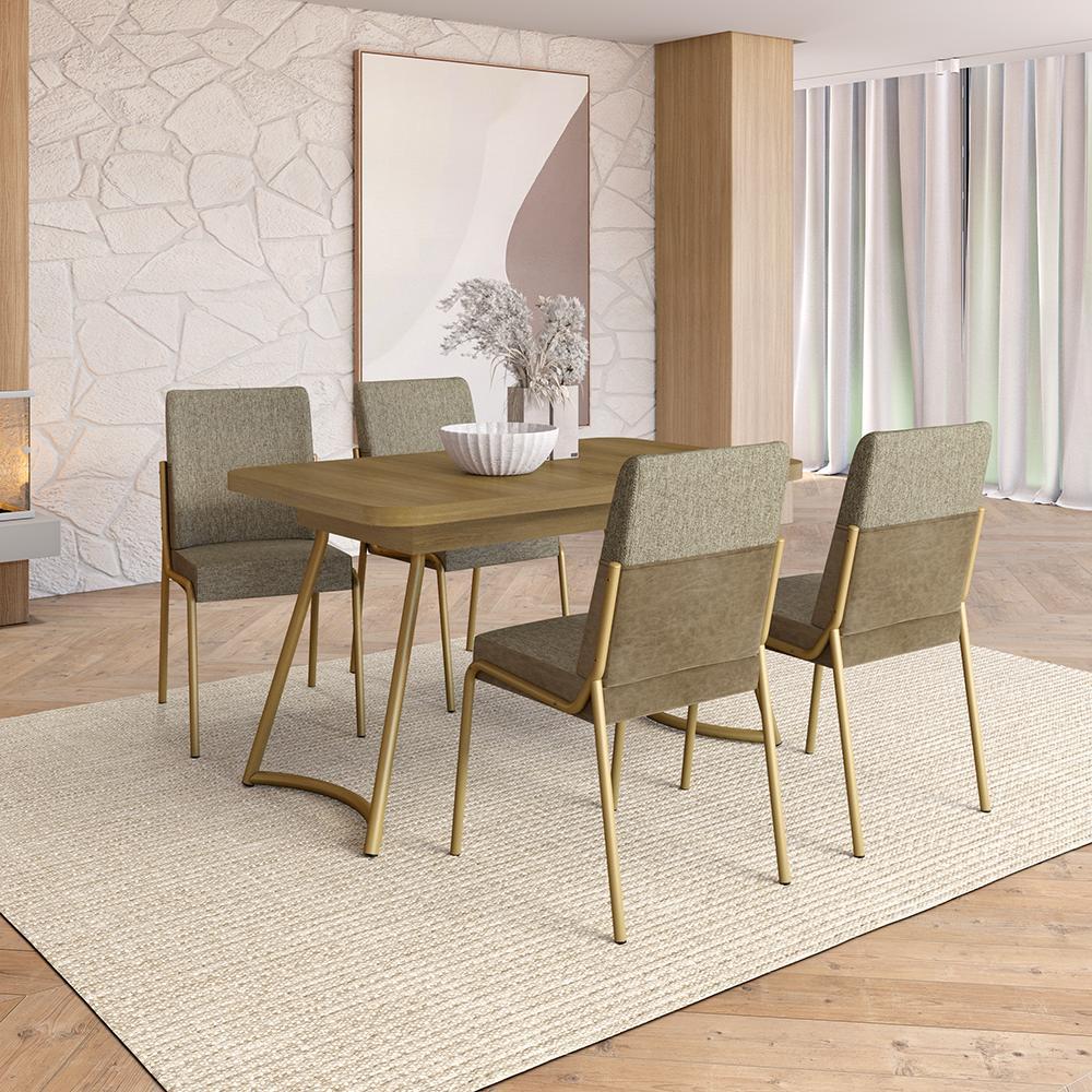 Conjunto Sala de Jantar 4 Cadeiras Melbourne Carraro Carvalho Dourado