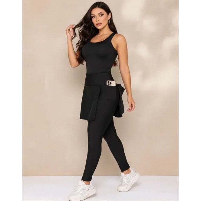 Conjunto Academia Feminino Evangélico Legging Saia e Regata