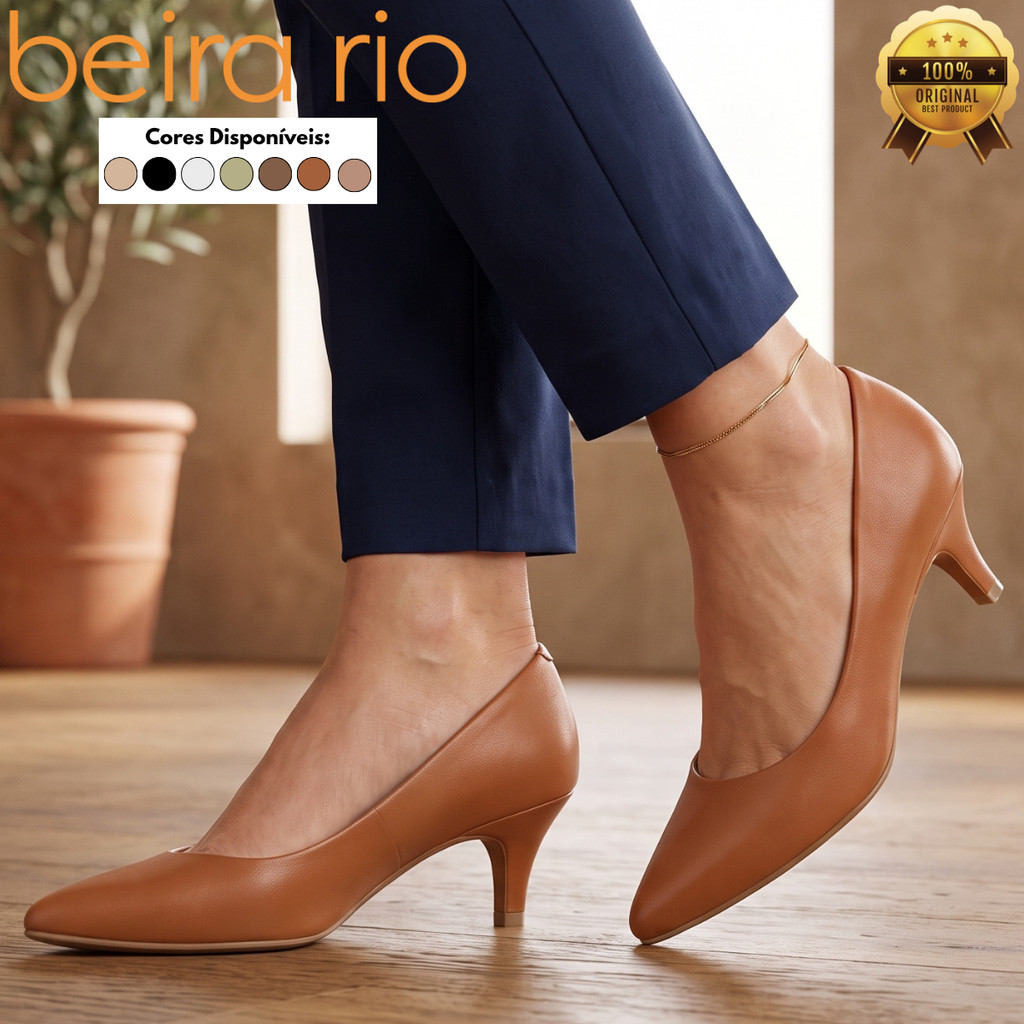 Scarpin Feminino Beira Rio Salto Médio Bico Fino Confortável Casual Elegante Clássico Original